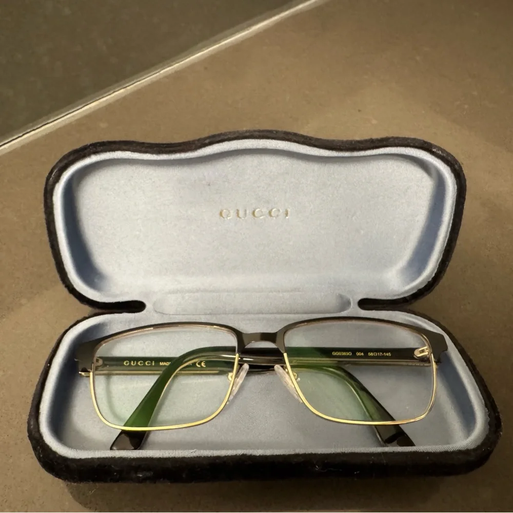 Gucci GG0383O Black/Gold/Green/Red Rectangle Eyeglasses Frames 58-17-145 Men’s